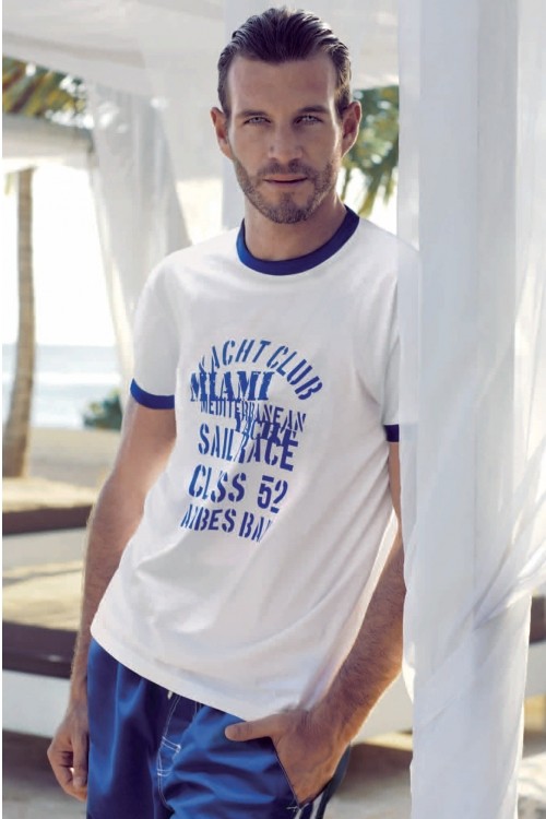 Белая мужская пляжная футболка David Man D1 3970 B - фото №1