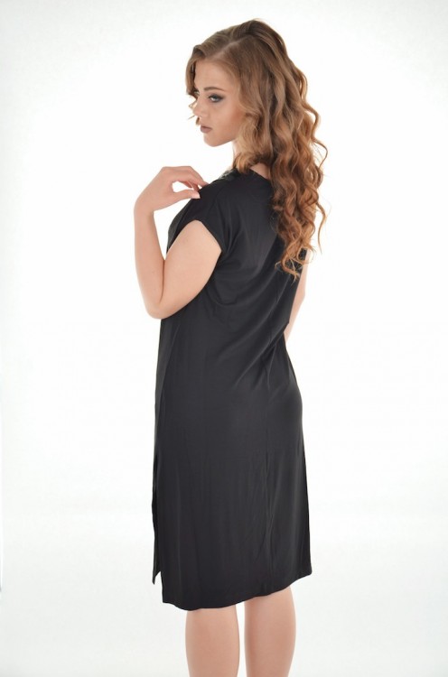 Черное пляжное платье с коротким рукавом Miss...